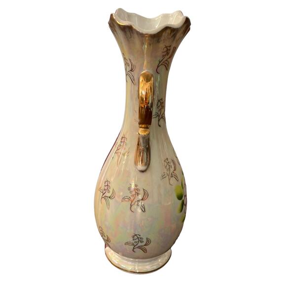 Vintage Iridescent Luster Ware Vase Gold Handles Pearl MCM Gilded Bud Japan READ - Picture 4 of 13